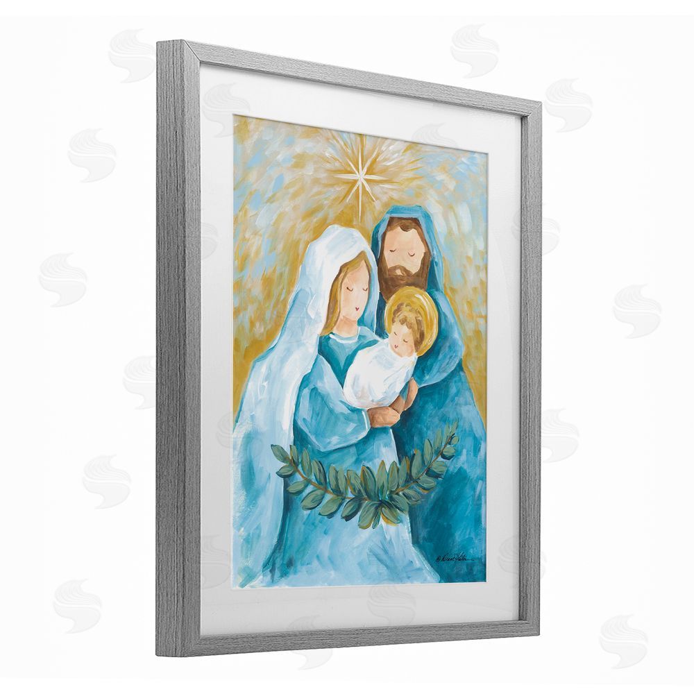 Diane Kater Holy Nativity Trio with Garland Gray Framed Print Under Glass with White Mat Wall Art
