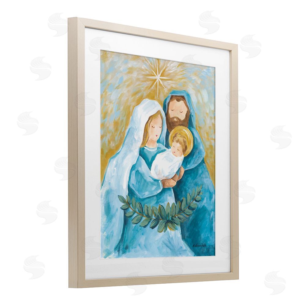 Diane Kater Holy Nativity Trio with Garland Birch Framed Print Under Glass with White Mat Wall Art