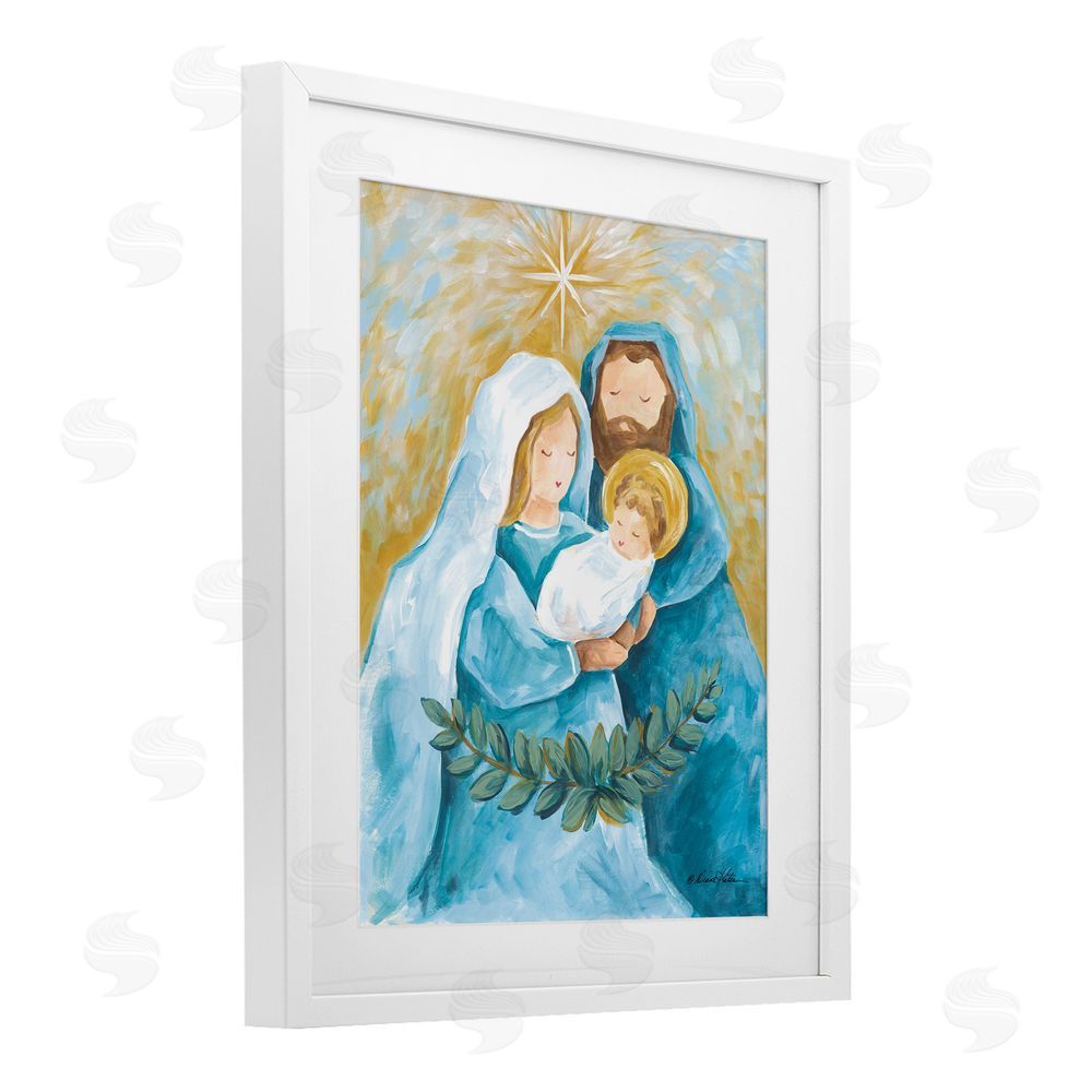 Diane Kater Holy Nativity Trio with Garland White Framed Print Under Glass with Mat Wall Art