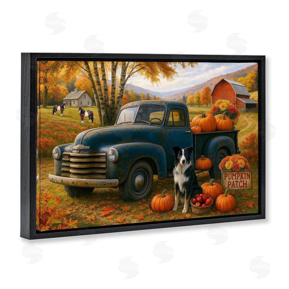 Tom Crehan Autumnal Farmland Collie Dog Black Floating Frame Canvas Wall Art Print