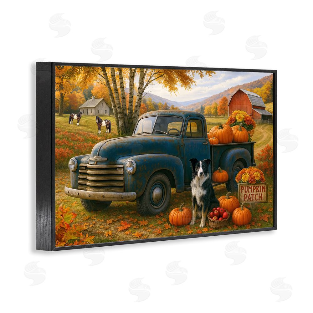 Tom Crehan Autumnal Farmland Collie Dog Black Framed Giclee Print Wall Art