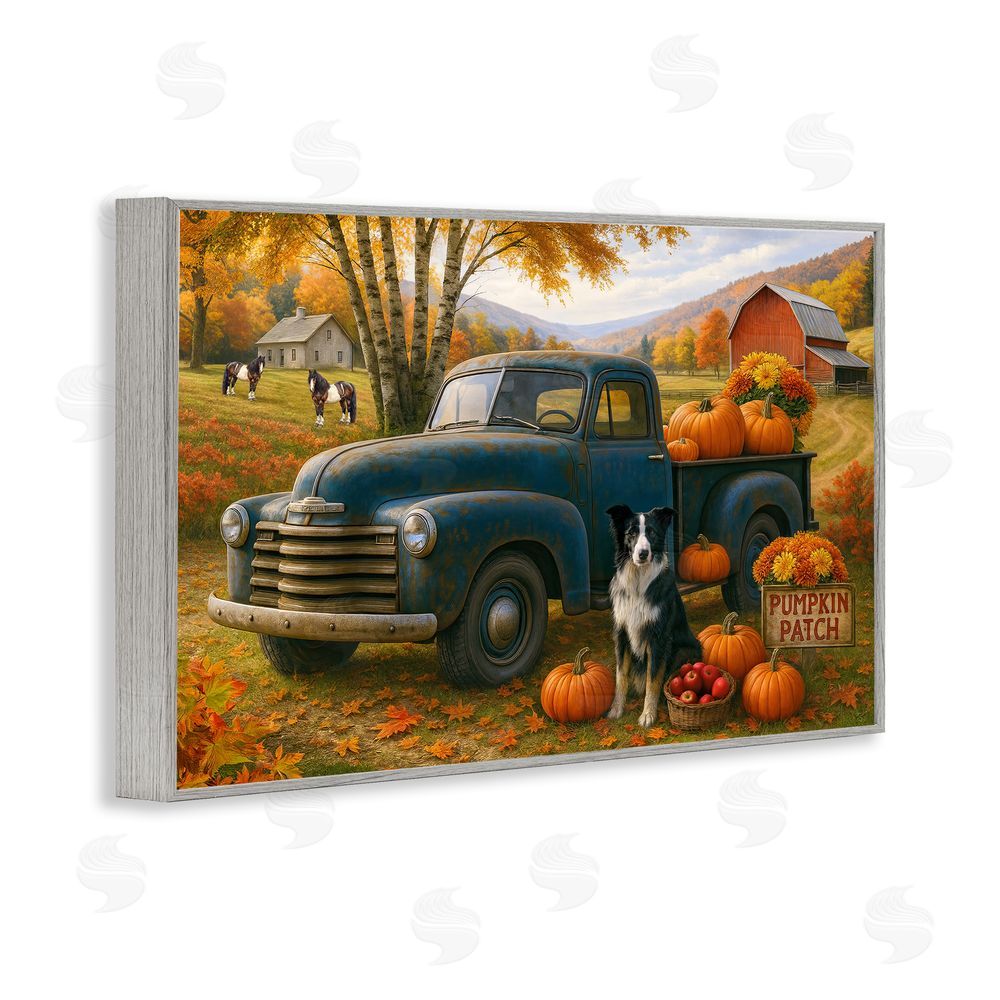 Tom Crehan Autumnal Farmland Collie Dog Gray Framed Giclee Print Wall Art