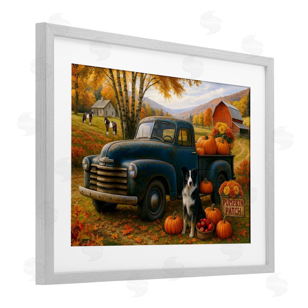 Tom Crehan Autumnal Farmland Collie Dog Gray Framed Print Under Glass Wall Art