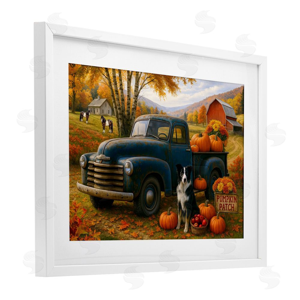 Tom Crehan Autumnal Farmland Collie Dog White Framed Print Under Glass Wall Art