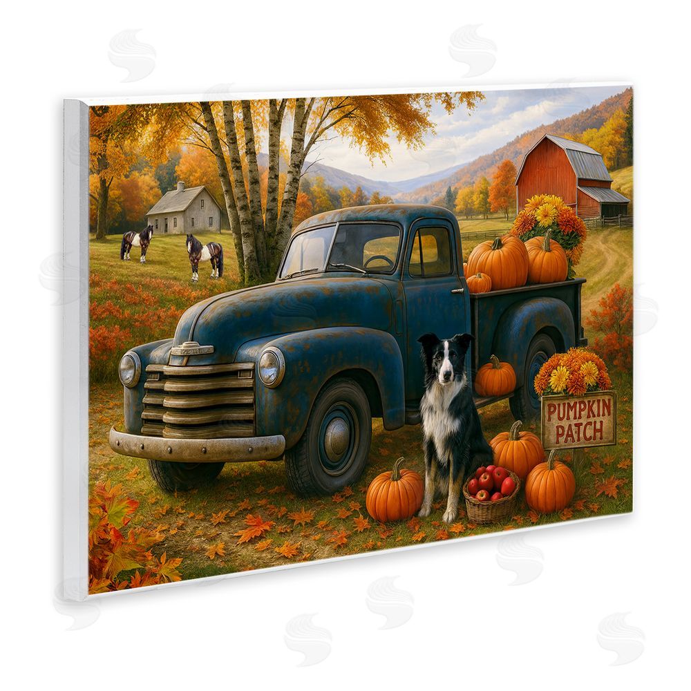 Tom Crehan Autumnal Farmland Collie Dog Wooden Wall Plaque Art Print
