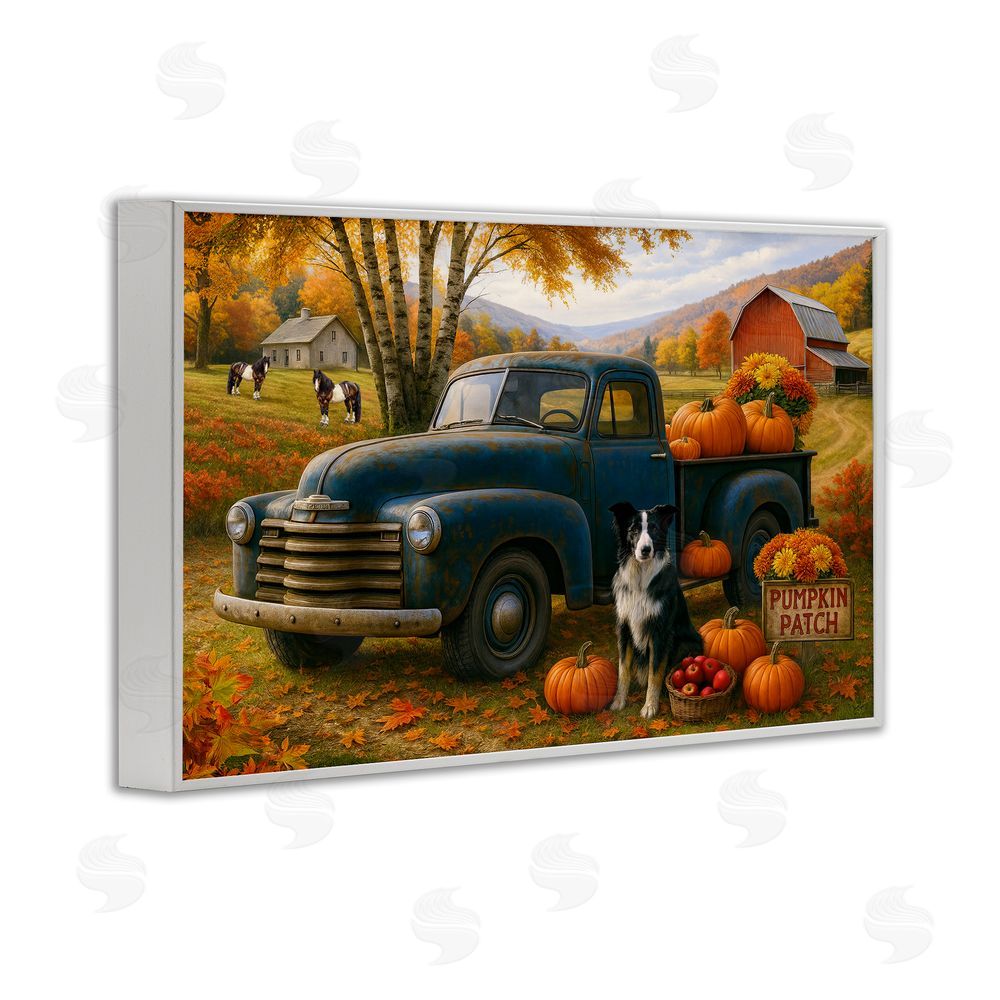 Tom Crehan Autumnal Farmland Collie Dog White Framed Giclee Print Wall Art