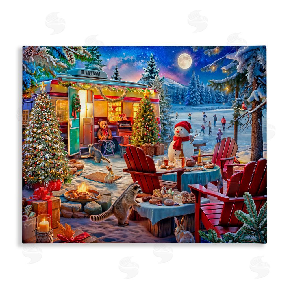 Henriette Chinaglia Winter Holiday Camper Party Stretched Canvas Wall Art Print
