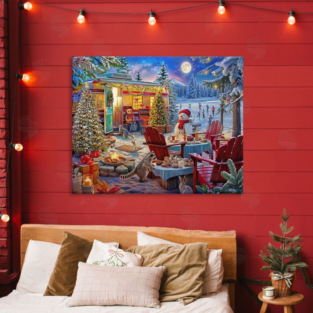 Henriette Chinaglia Winter Holiday Camper Party Stretched Canvas Wall Art Print in Room