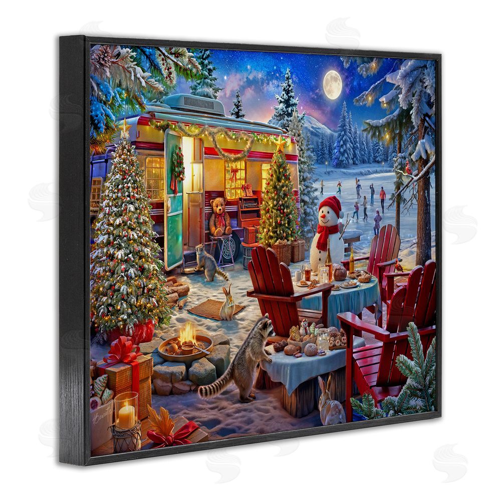 Henriette Chinaglia Winter Holiday Camper Party Black Framed Giclee Print Wall Art