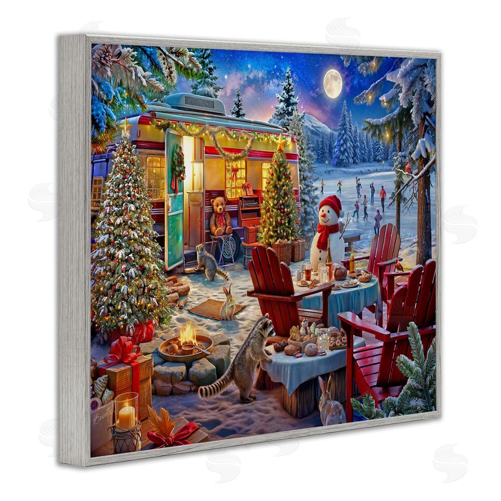 Henriette Chinaglia Winter Holiday Camper Party Gray Framed Giclee Print Wall Art