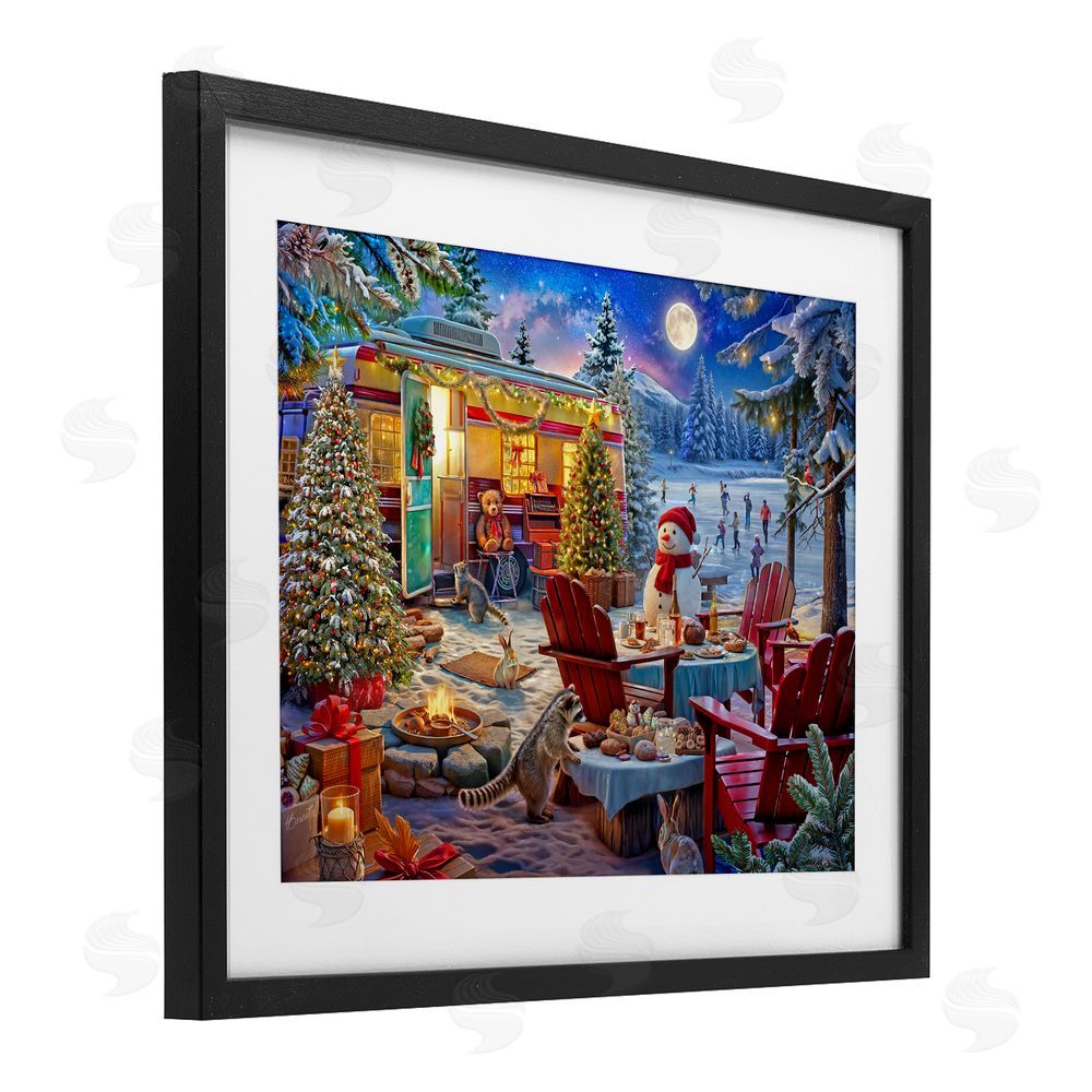 Henriette Chinaglia Winter Holiday Camper Party Black Framed Print Under Glass Wall Art
