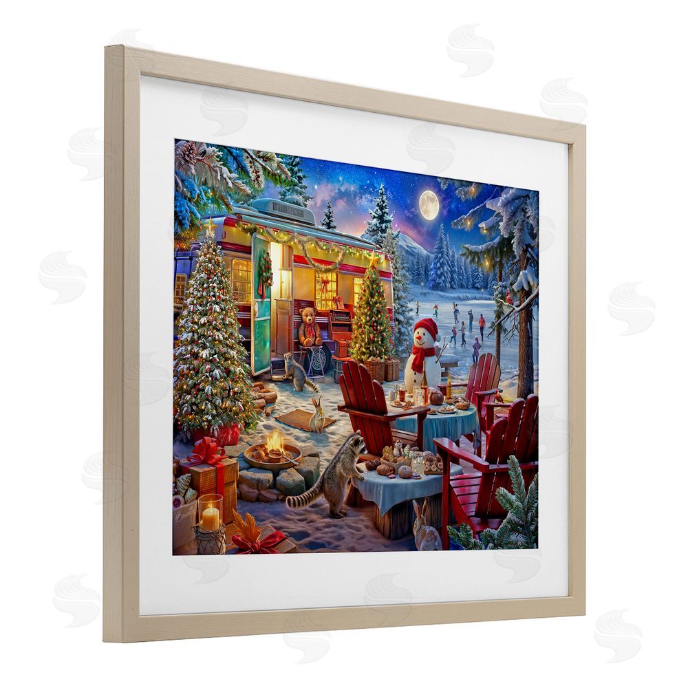 Henriette Chinaglia Winter Holiday Camper Party Brown Framed Print Under Glass Wall Art