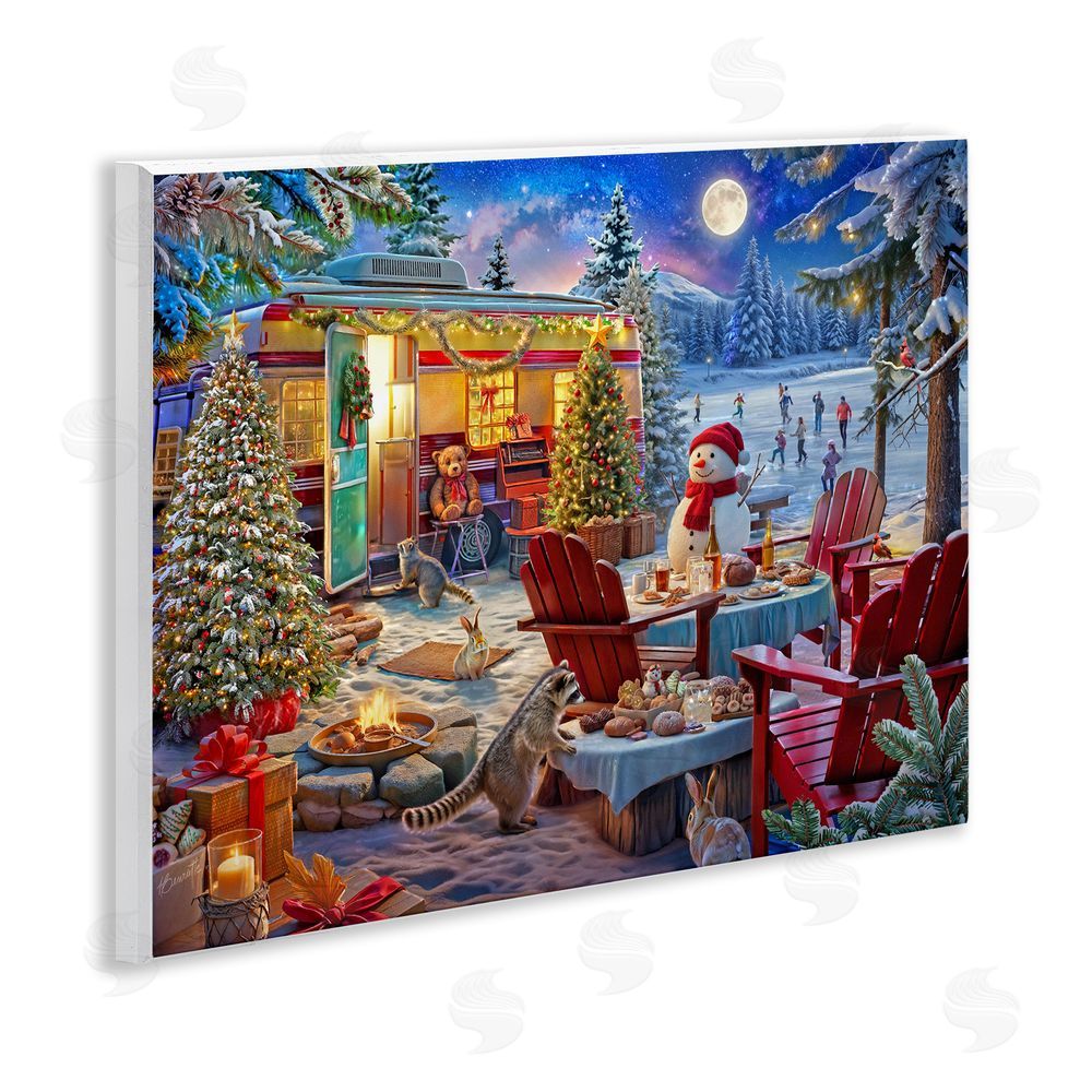 Henriette Chinaglia Winter Holiday Camper Party Wooden Wall Plaque Art Print