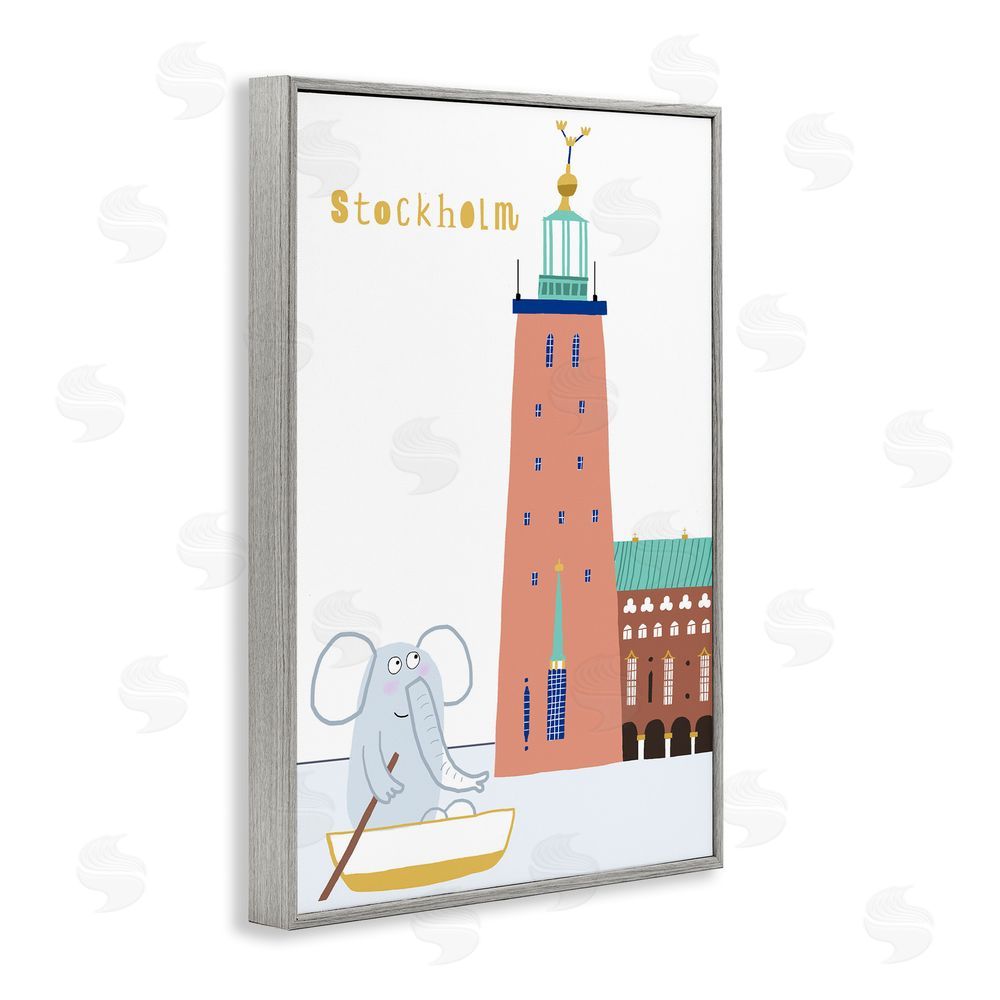 Carla Daly Elephant in Stockholm Boat Gray Framed Giclee Print Wall Art