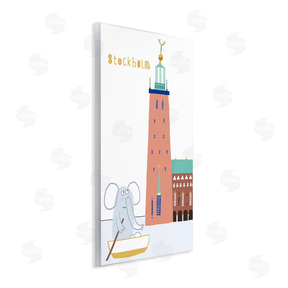 Carla Daly Elephant in Stockholm Boat Wooden Wall Plaque Art Print