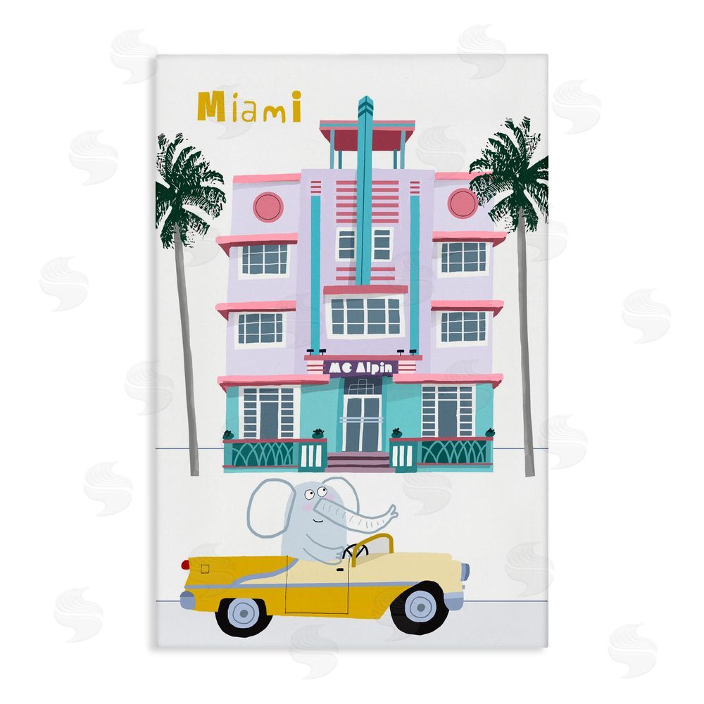 Carla Daly Elephant & Miami Hotel Stretched Canvas Wall Art Print