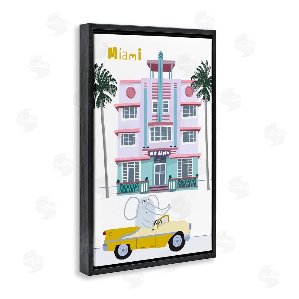 Carla Daly Elephant & Miami Hotel Black Floating Frame Canvas Wall Art Print