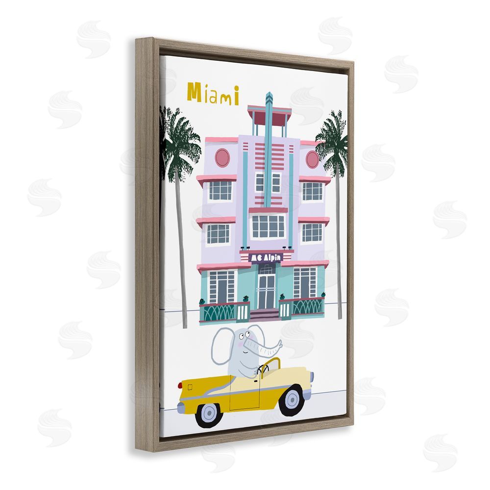 Carla Daly Elephant & Miami Hotel Brown Floating Frame Canvas Wall Art Print