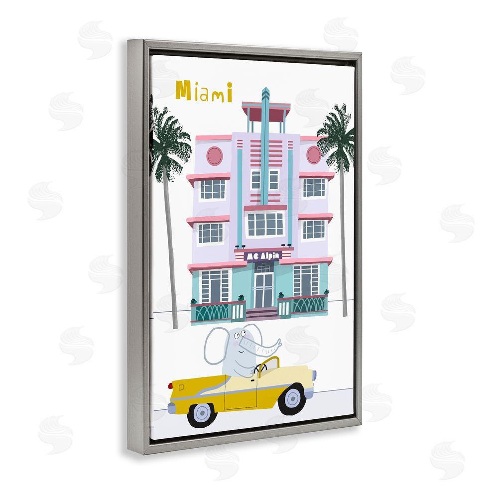 Carla Daly Elephant & Miami Hotel Gray Floating Frame Canvas Wall Art Print