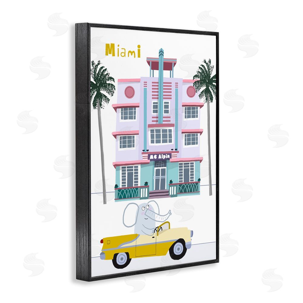 Carla Daly Elephant & Miami Hotel Black Framed Giclee Print Wall Art