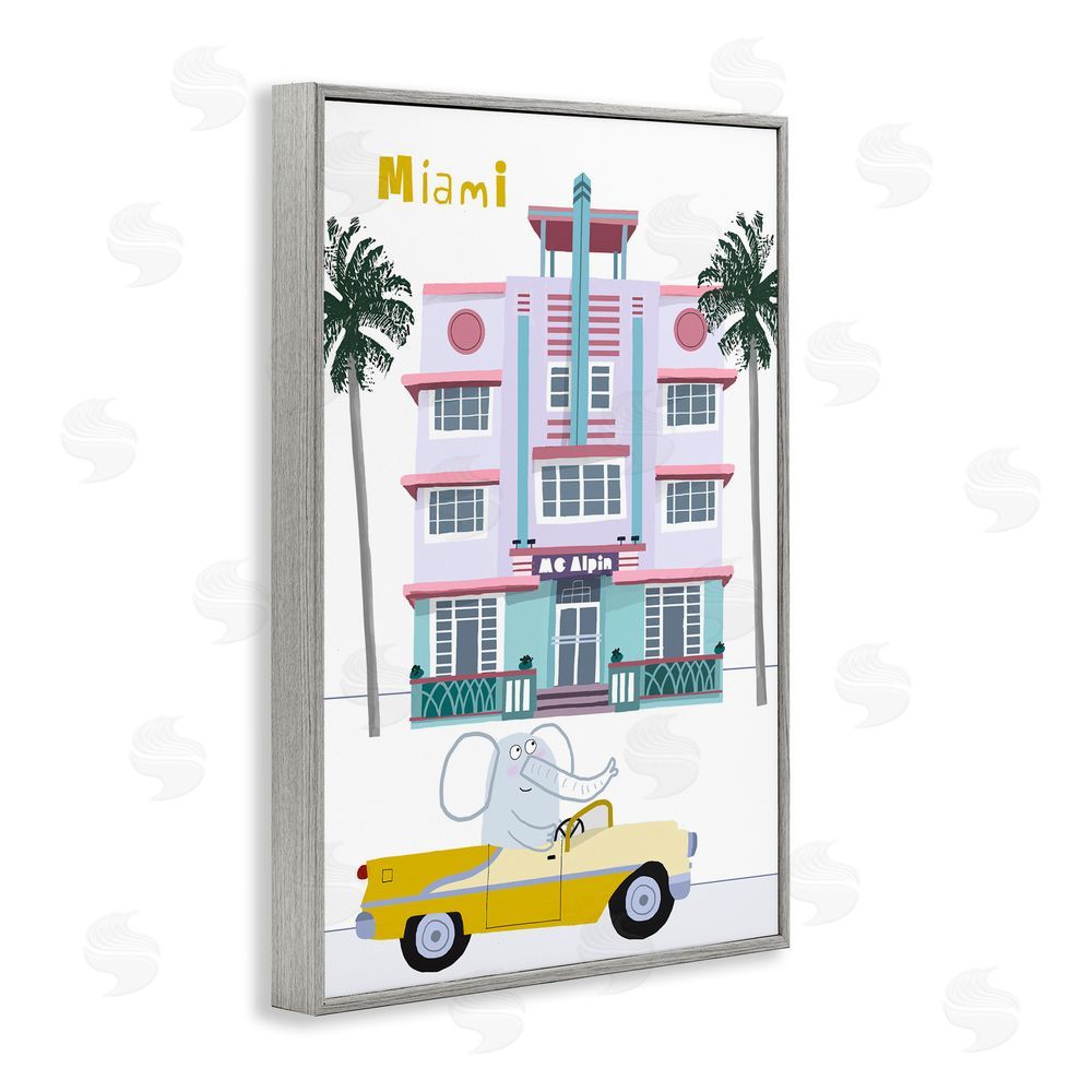 Carla Daly Elephant & Miami Hotel Gray Framed Giclee Print Wall Art