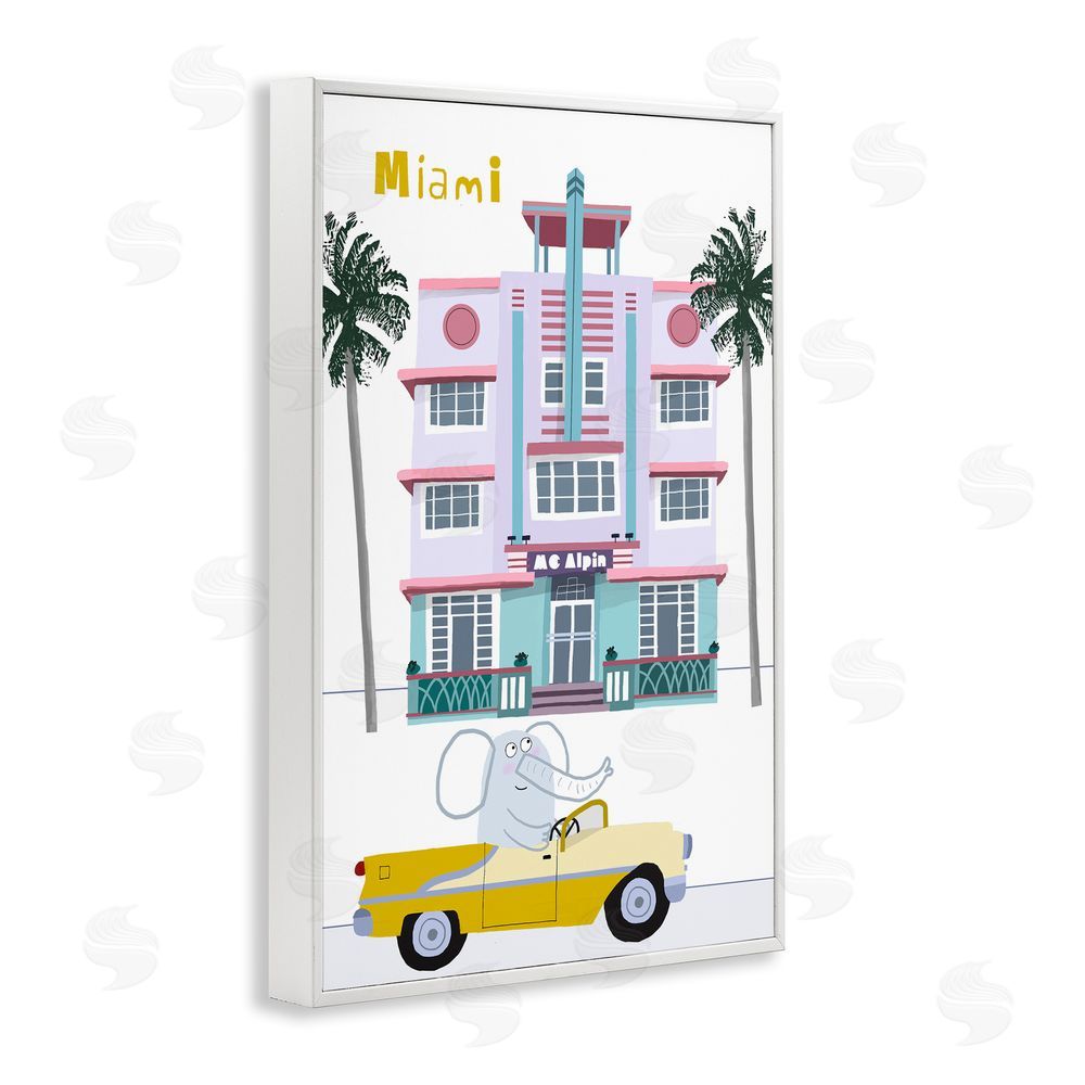Carla Daly Elephant & Miami Hotel White Framed Giclee Print Wall Art