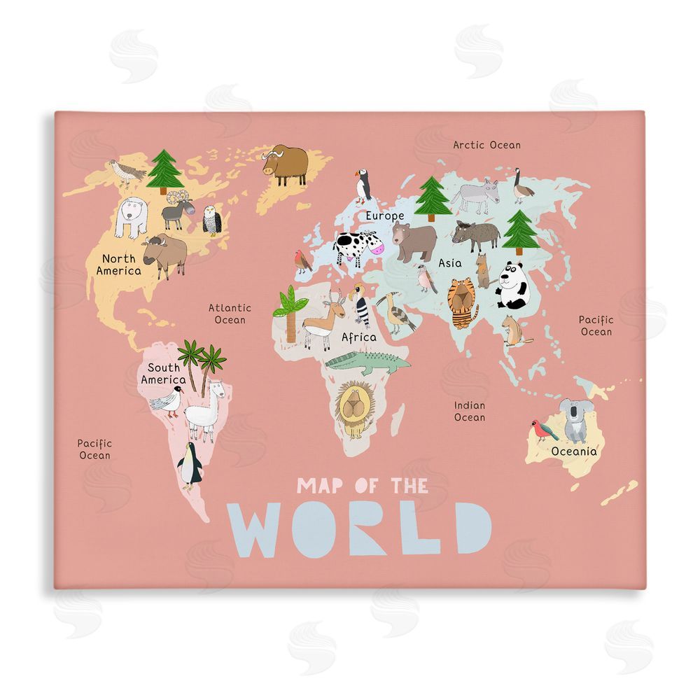 stupell industries Carla Daly | Kid's Map Of World Pink Wall Art