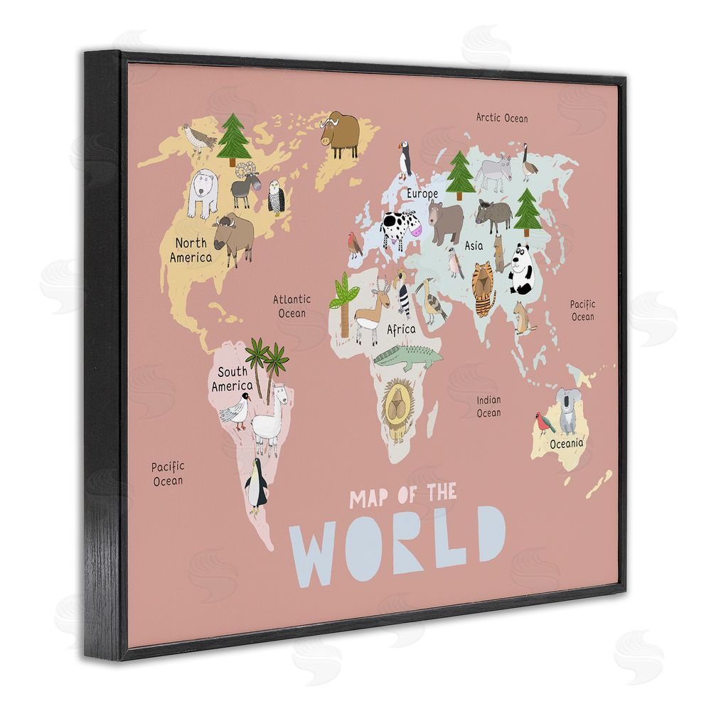 Carla Daly Kid's Map Of World Pink Black Framed Giclee Print Wall Art