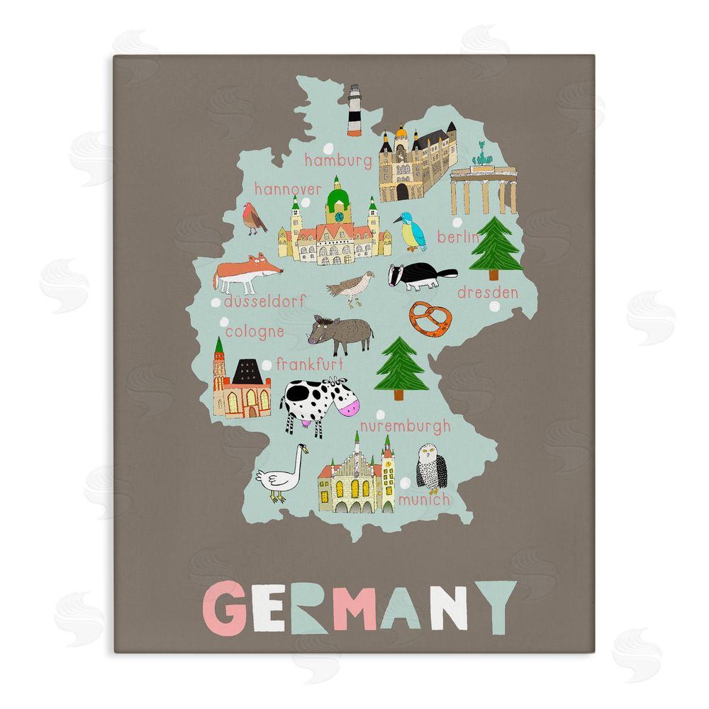 Carla Daly Kid's Map of Germany Stretched Canvas Wall Art Print