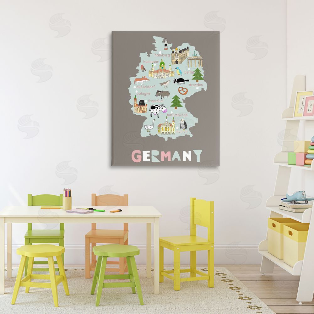 Carla Daly Kid's Map of Germany Stretched Canvas Wall Art Print in Room