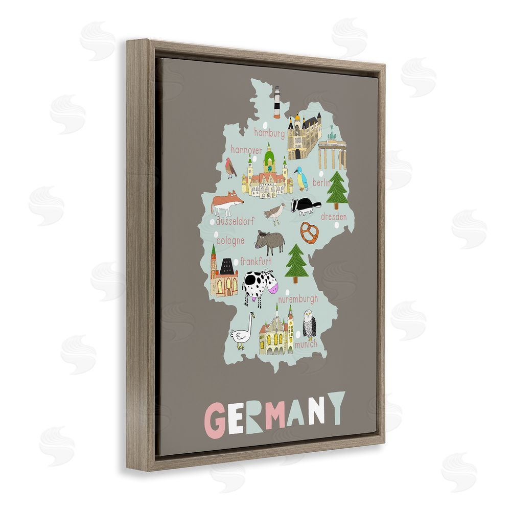 Carla Daly Kid's Map of Germany Brown Floating Frame Canvas Wall Art Print