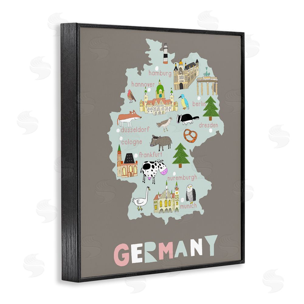 Carla Daly Kid's Map of Germany Black Framed Giclee Print Wall Art