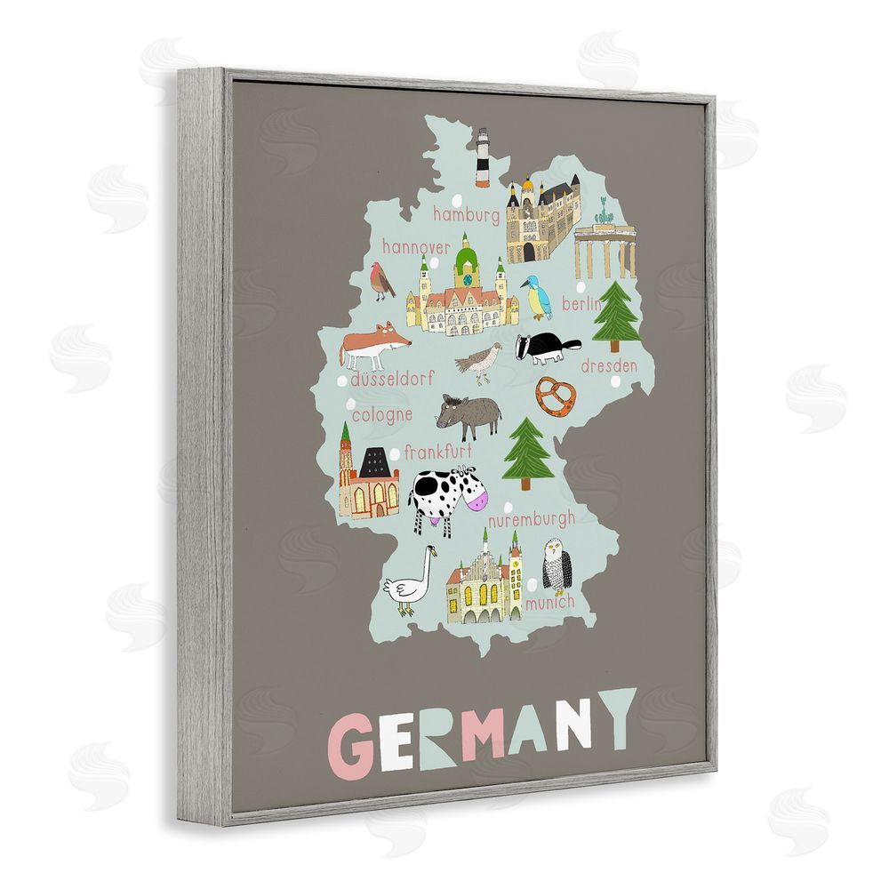 Carla Daly Kid's Map of Germany Gray Framed Giclee Print Wall Art