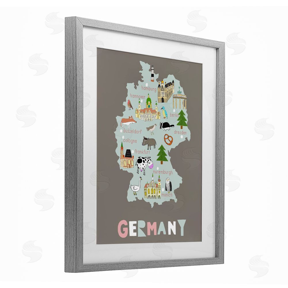 Carla Daly Kid's Map of Germany Gray Framed Print Under Glass Wall Art