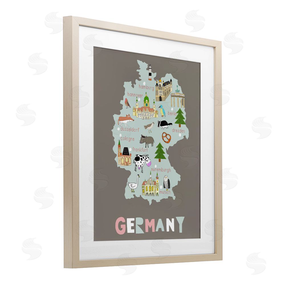 Carla Daly Kid's Map of Germany Brown Framed Print Under Glass Wall Art