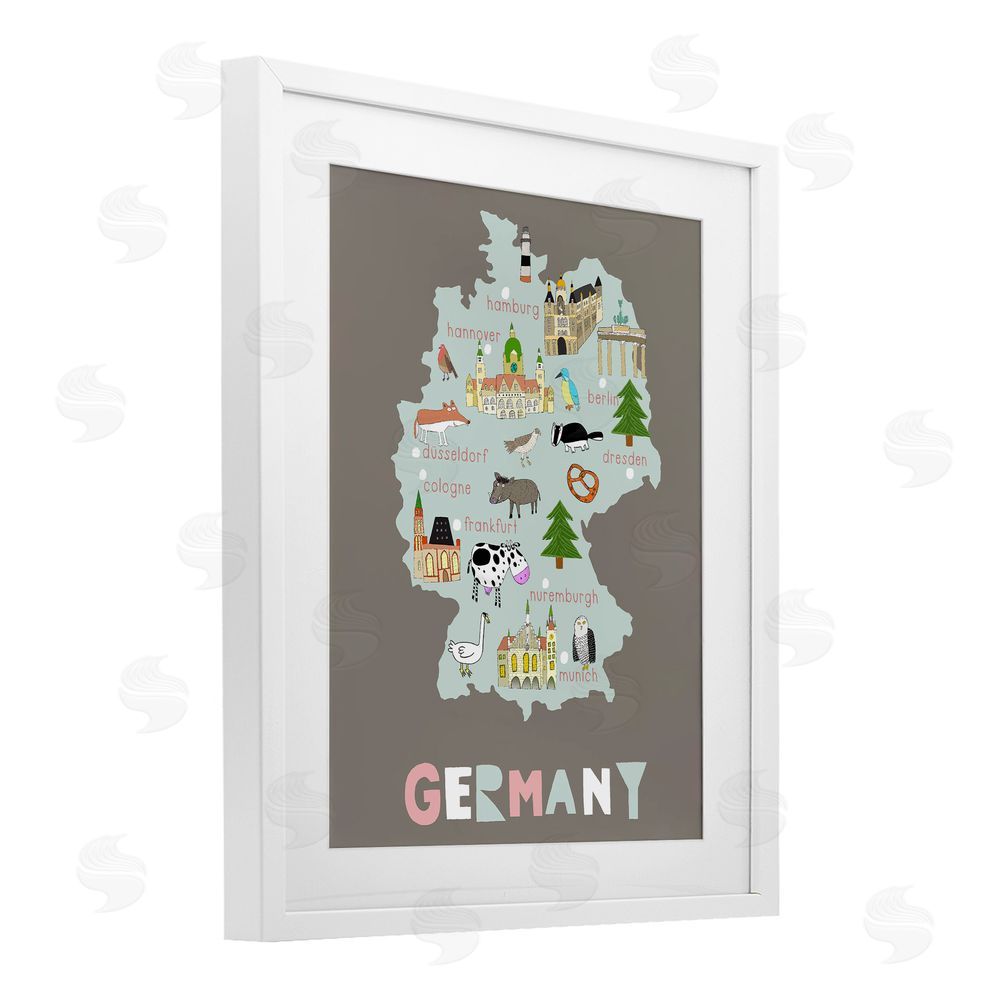 Carla Daly Kid's Map of Germany White Framed Print Under Glass Wall Art
