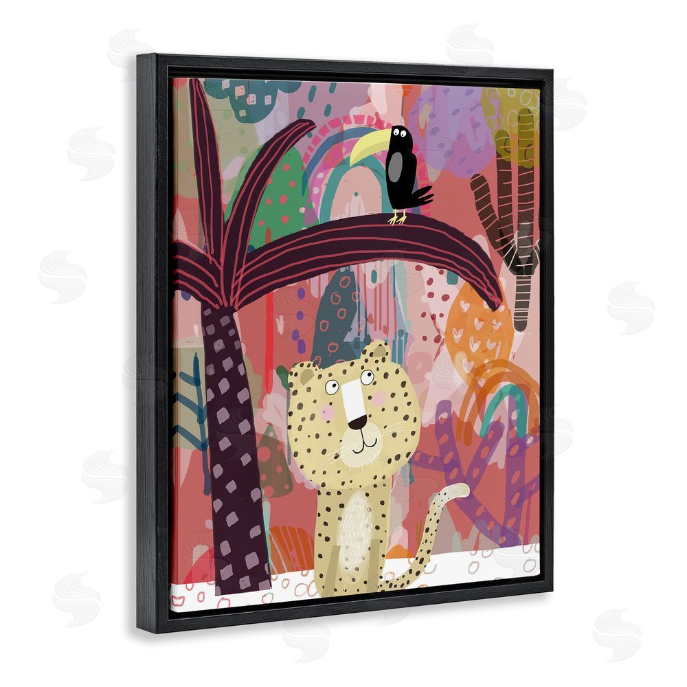 Carla Daly Whimsical Cheetah & Toucan Black Floating Frame Canvas Wall Art Print