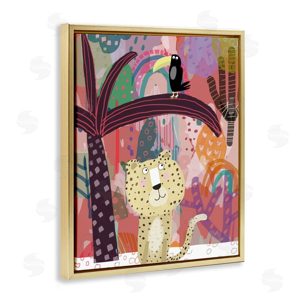 Carla Daly Whimsical Cheetah & Toucan Gold Floating Frame Canvas Wall Art Print