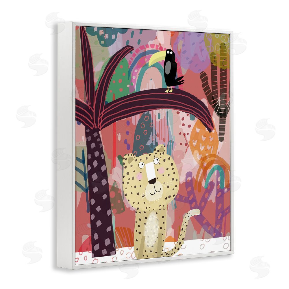 Carla Daly Whimsical Cheetah & Toucan White Framed Giclee Print Wall Art