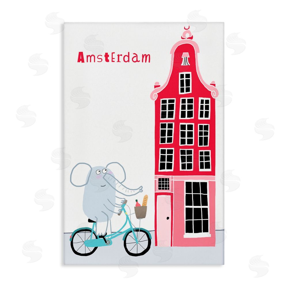 Carla Daly Elephant & Amsterdam Building Stretched Canvas Wall Art Print