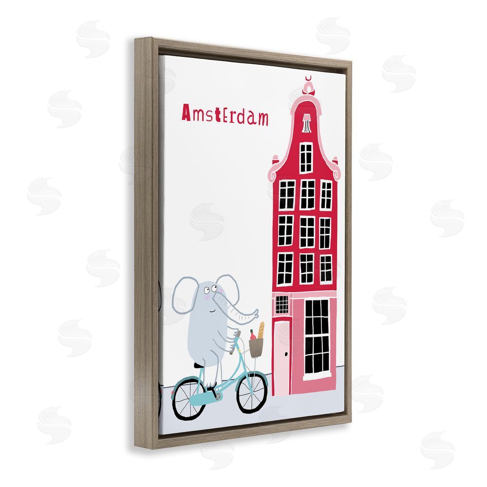 Carla Daly Elephant & Amsterdam Building Brown Floating Frame Canvas Wall Art Print