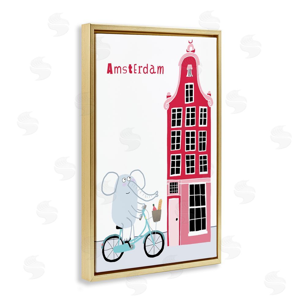Carla Daly Elephant & Amsterdam Building Gold Floating Frame Canvas Wall Art Print
