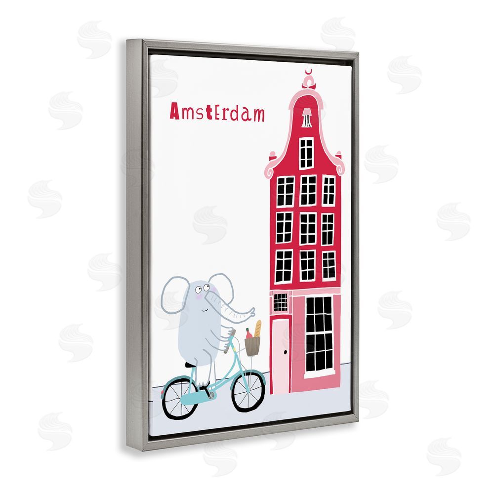 Carla Daly Elephant & Amsterdam Building Gray Floating Frame Canvas Wall Art Print