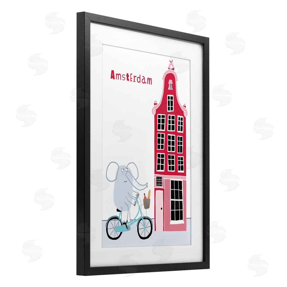 Carla Daly Elephant & Amsterdam Building Black Framed Print Under Glass Wall Art