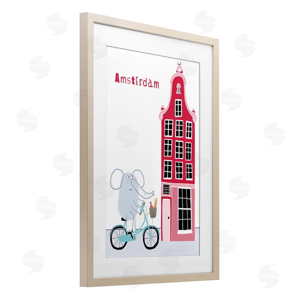 Carla Daly Elephant & Amsterdam Building Brown Framed Print Under Glass Wall Art