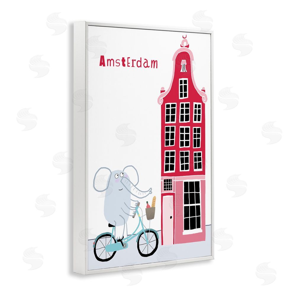 Carla Daly Elephant & Amsterdam Building White Framed Giclee Print Wall Art