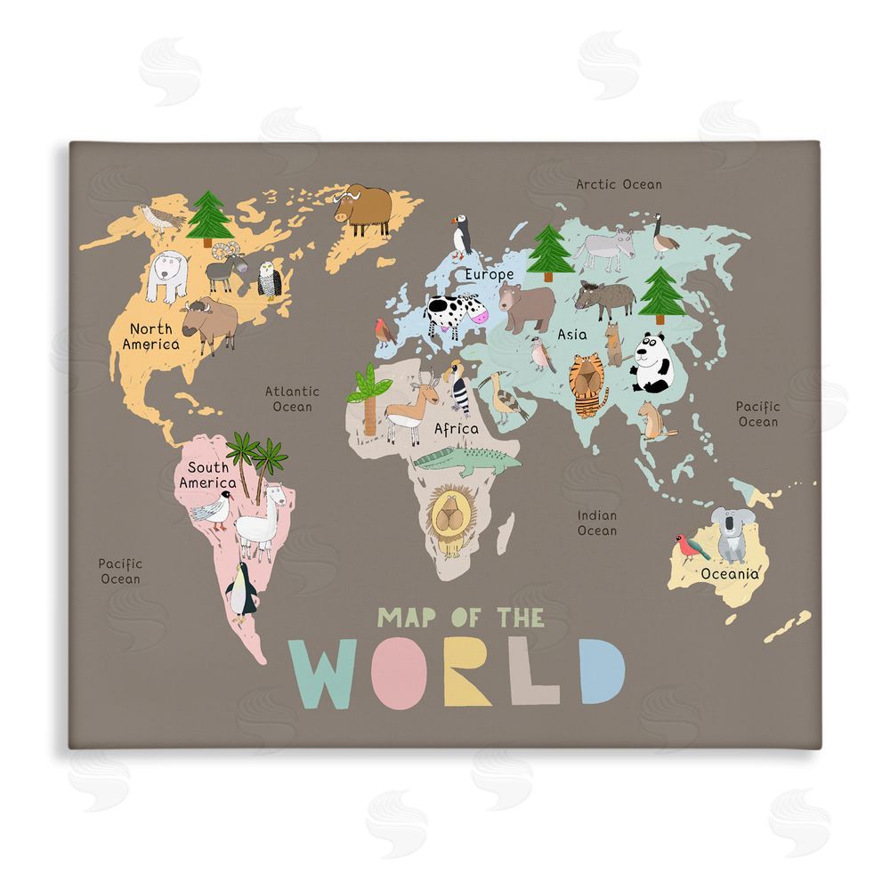 stupell industries Carla Daly | Kid's Map Of World Brown Wall Art