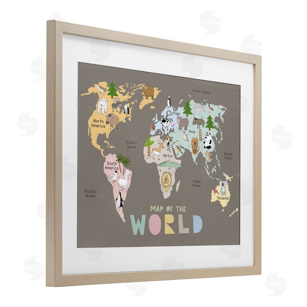 Carla Daly Kid's Map Of World Brown Brown Framed Print Under Glass Wall Art