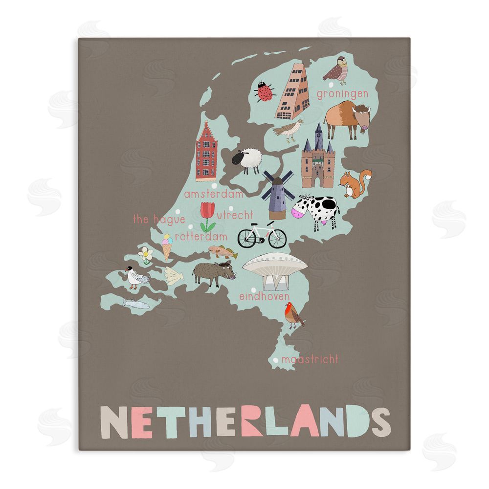 Carla Daly Kid's Map of Netherlands Stretched Canvas Wall Art Print