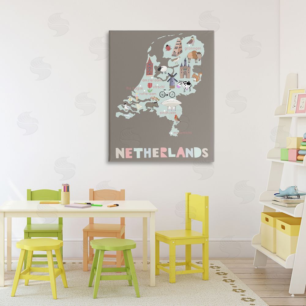 Carla Daly Kid's Map of Netherlands Stretched Canvas Wall Art Print in Room